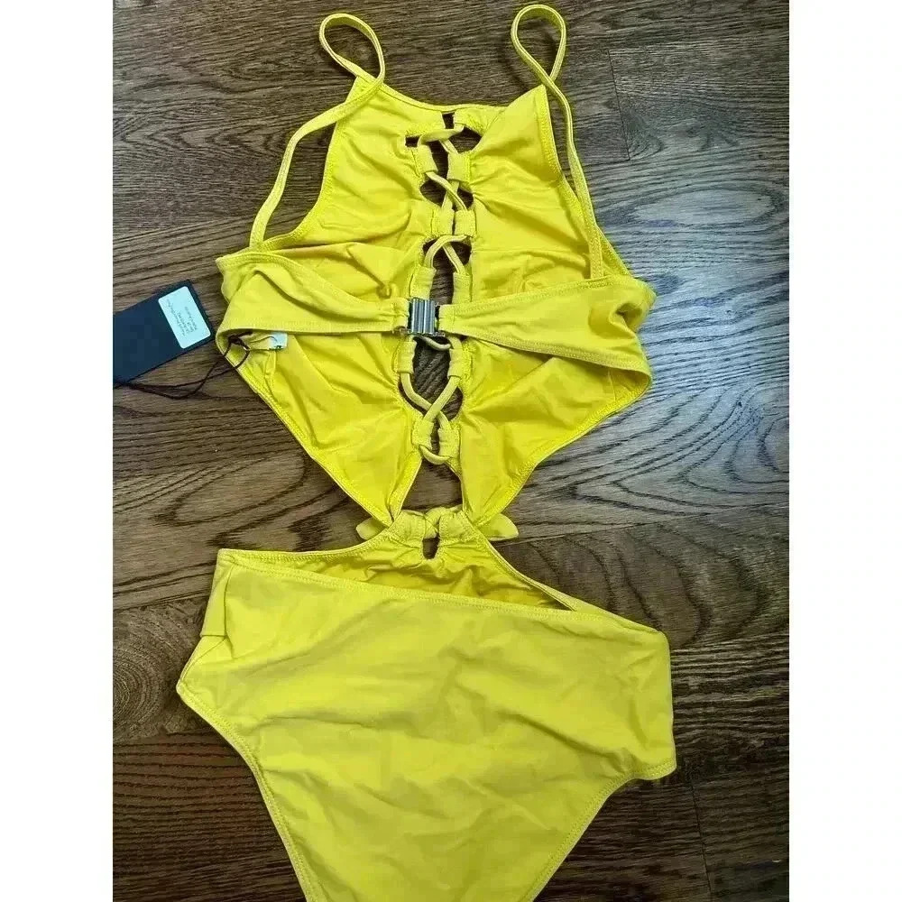 EPHEMERA Mustard Woven One Piece Swimsuit In Yellow NEW NWT! - Picture 5 of 5